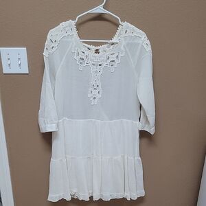 Free People Cream Pleated Blouse with Bishop Sleeves